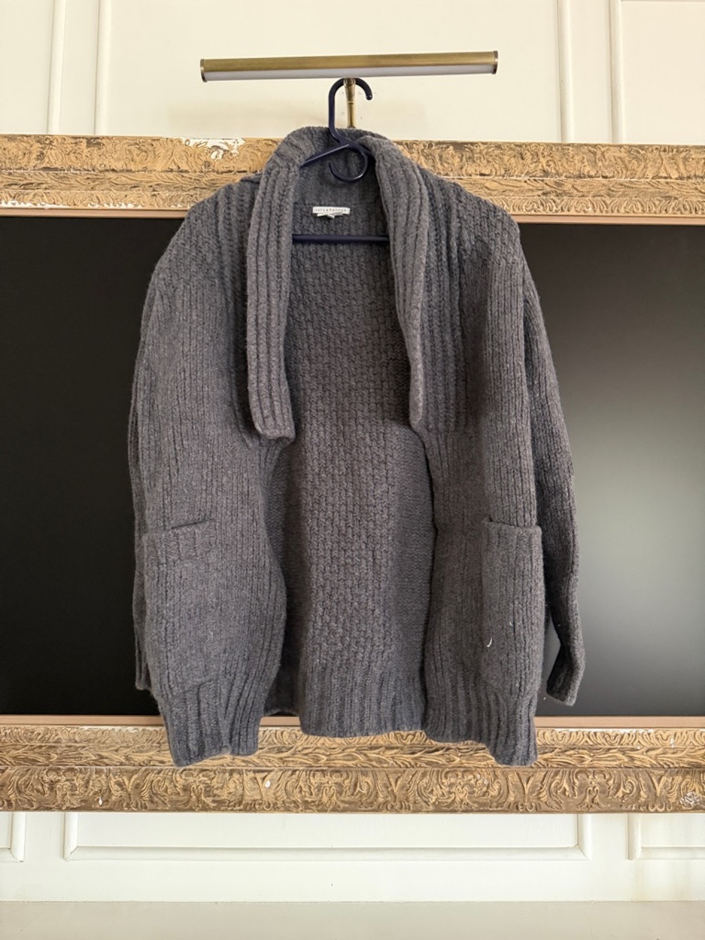 Men's Shawl Collar Chunky Knit Cardigan Sweater - Charcoal